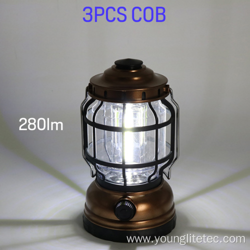 Portable Dimmable Antique Grid Kerosene COB Camping Lantern